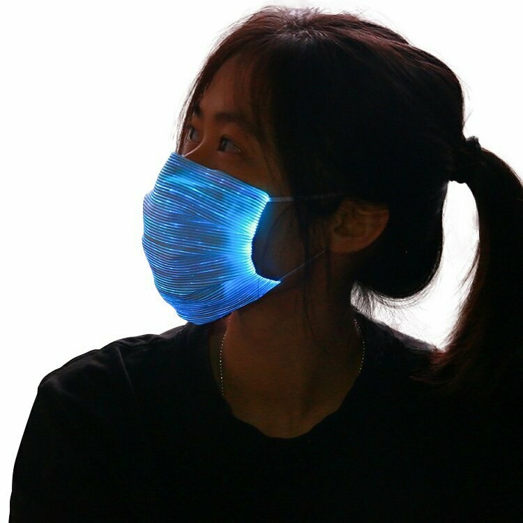 LED Mundschutz 2Glas Faser multicolor Glasfaser Maske 7 Programme+Farbwechsel USB +AKKU