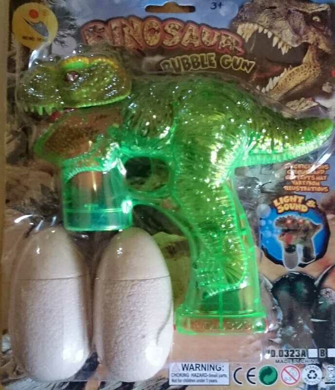 SEIFENBLASEN PISTOLE BUBBLE GUN LED Dino mit Licht und Sound seifen blasen und einem super Gebrüll Sound