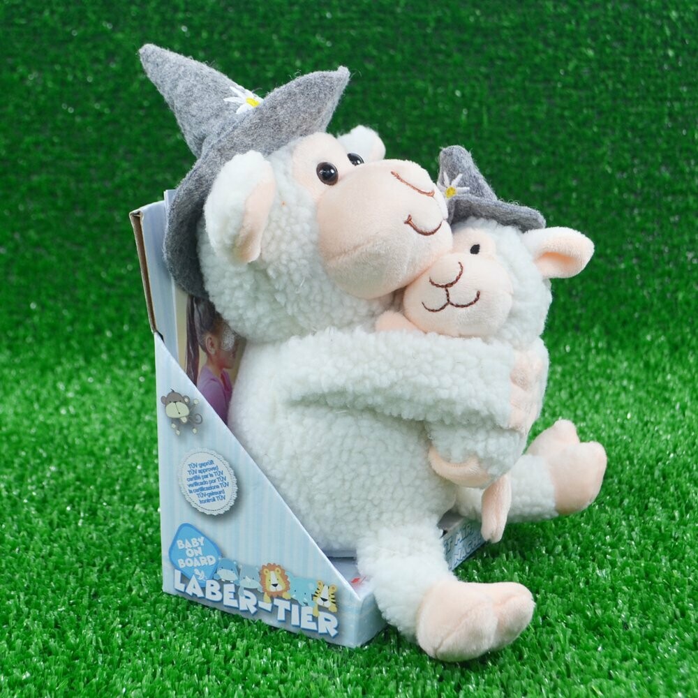 Laber-Schaf "Trudi" mit Baby "Alfons" und Edelweiss-Filzhut, inkl. Batterien