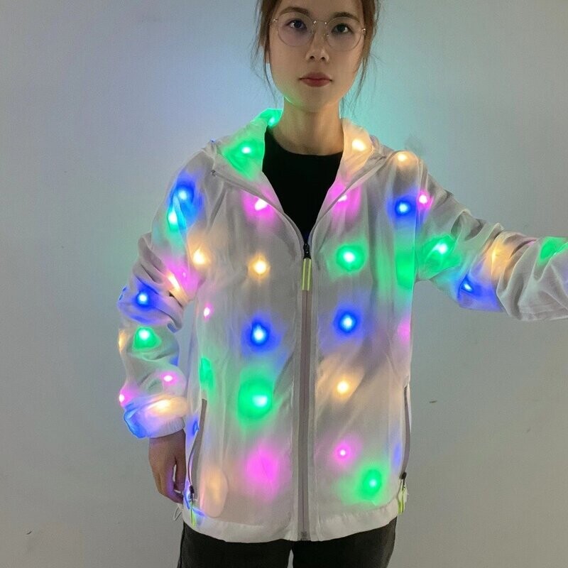 Leuchtende RGB LED Jacke Hoodie 7 Farben + Farbwechsel USB +AKKU + Fernbedienung Leuchtende RGB LED Jacke Hoodie 7 Farben + Farbwechsel USB +AKKU + Fernbedienung