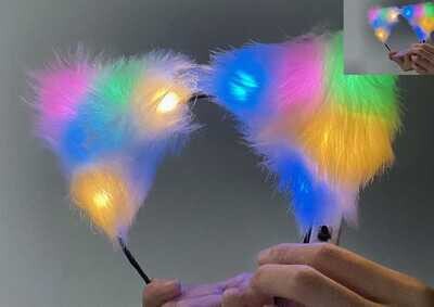 LED Haarreifen Puschel Leucht Blink flauschig Katzen Ohren Katzenohren Haar Reif Haarreif