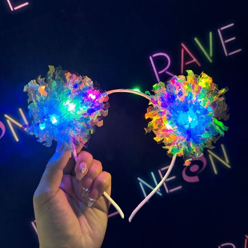 LED Krone Haarreifen Prinzessin PomPom Ohren leucht Haar Reifen Haarreif Licht 3 Programme