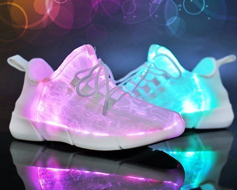 Leuchtende RGB LED Glas Faser Glasfaser Schuhe 7 Farben + Farbwechsel USB +AKKU pink black white