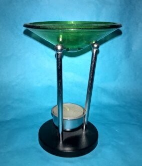 Duftlampe Metall mit grünem Glas