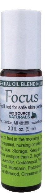 Focus Essential Oil Blend - 0.3 fl oz (9 ml) Amber Glass Roll-On Bottle with Stainless Steel Roller Ball and Cap