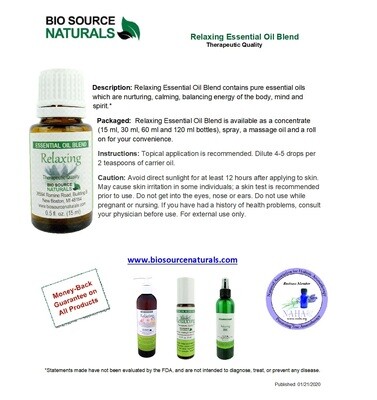 Relaxing Essential Oil Blend Product Bulletin