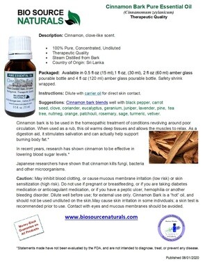 Cinnamon Bark Pure Essential Oil Product Bulletin