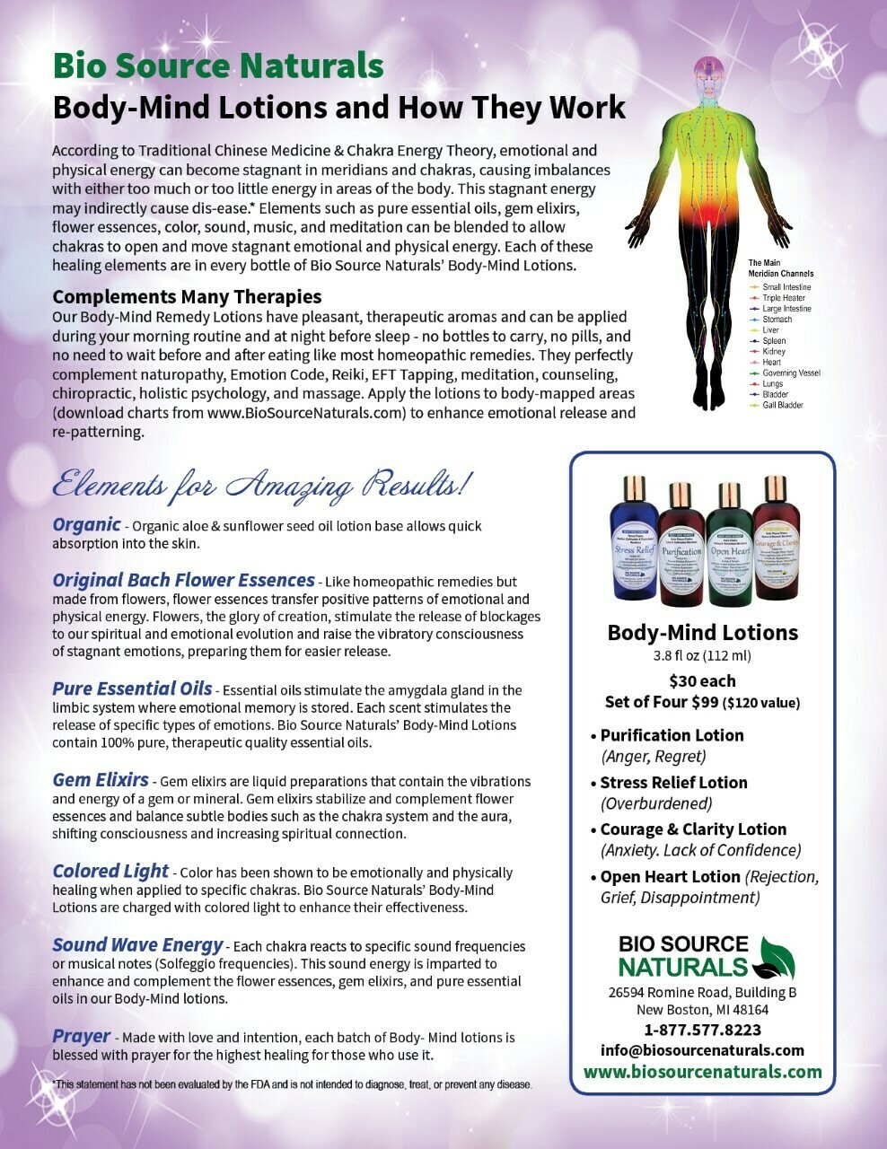 Bio Source Naturals Body-Mind Lotion Set Product Bulletin