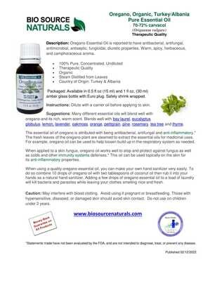 Oregano, Turkey/Albania Pure Essential Oil -  Organic -  Product Bulletin