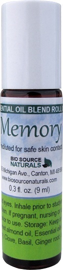 Memory Essential Oil Blend Roll-On - 0.3 fl oz (9 ml) Amber Glass Roll-On Bottle with Stainless Steel Roller Ball and Cap
