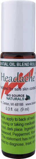 Headache Relief Essential Oil Blend Roll-On - 0.3 fl oz (9 ml) Amber Glass Roll-On Bottle with Stainless Steel Roller Ball and Cap