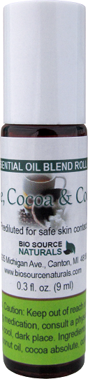 Coffee, Cocoa & Coconut Essential Oil Blend Roll-On - 0.3 fl oz (9 ml) Amber Glass Roll-On Bottle with Stainless Steel Roller Ball and Cap