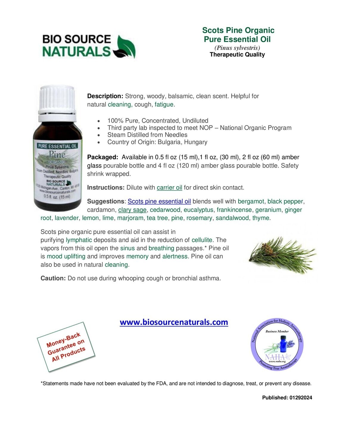 Pine, Scots Pure Essential Oil (Organic) - Bulgaria, Hungary - Product Bulletin