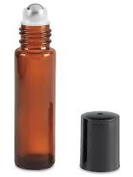 0.3 fl oz (9 ml) Amber Glass Roll-On Bottle with Stainless Steel Roller Ball and Black Cap