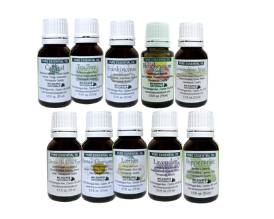 First Aid Set of 10 Pure Essential Oils - 0.5 fl oz (15 ml) each