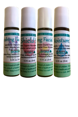Facial Serum Roll-On Collection (Set of 4) - 0.3 fl oz (9 ml) Amber Glass Roll-On Bottle with Stainless Steel Roller Ball and Cap