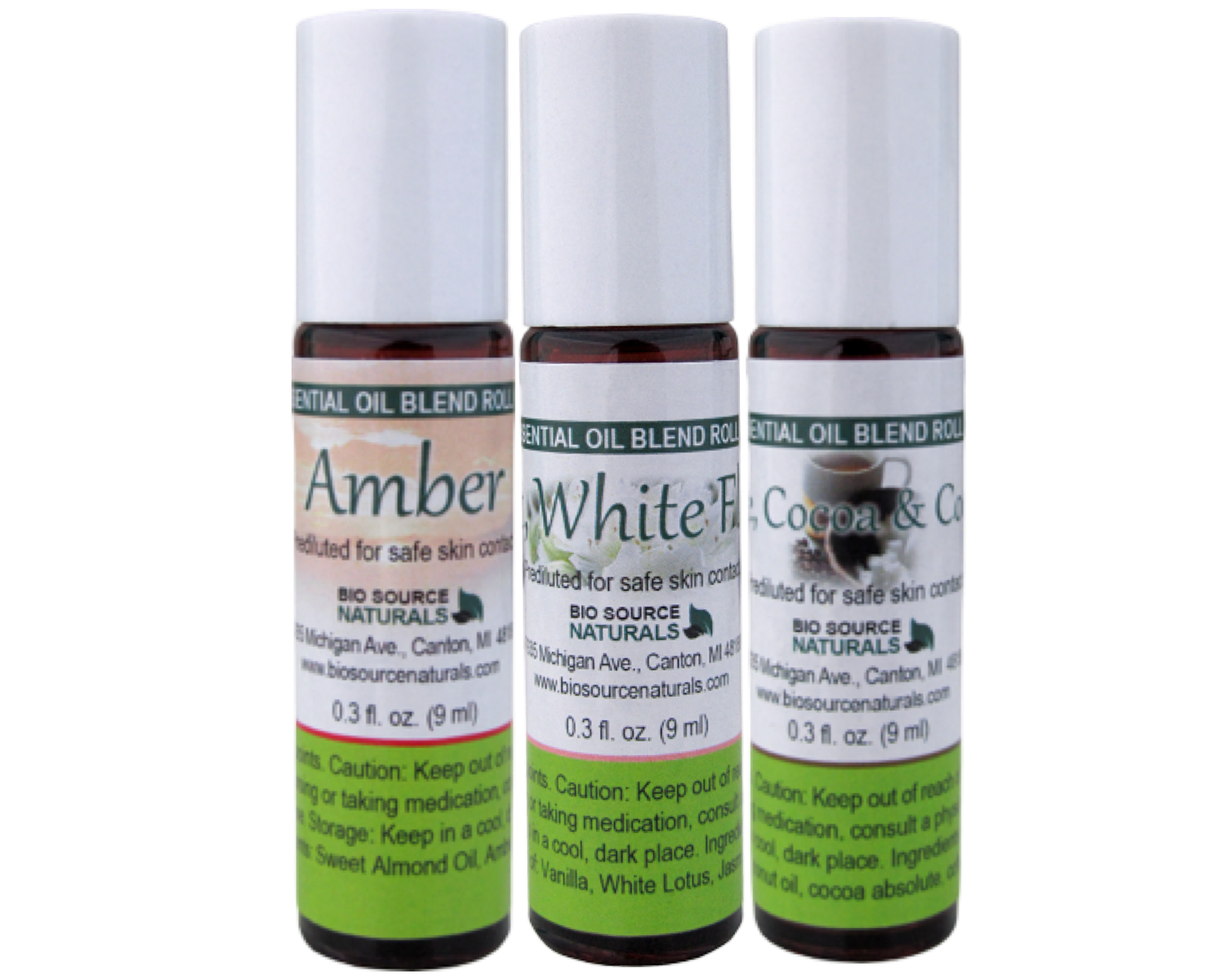 All Natural Fragrance Roll-On Collection - 3 Pack - 0.3 fl oz (9 ml) Amber Glass Roll-on Bottles with Stainless Steel Roller Ball and Cap