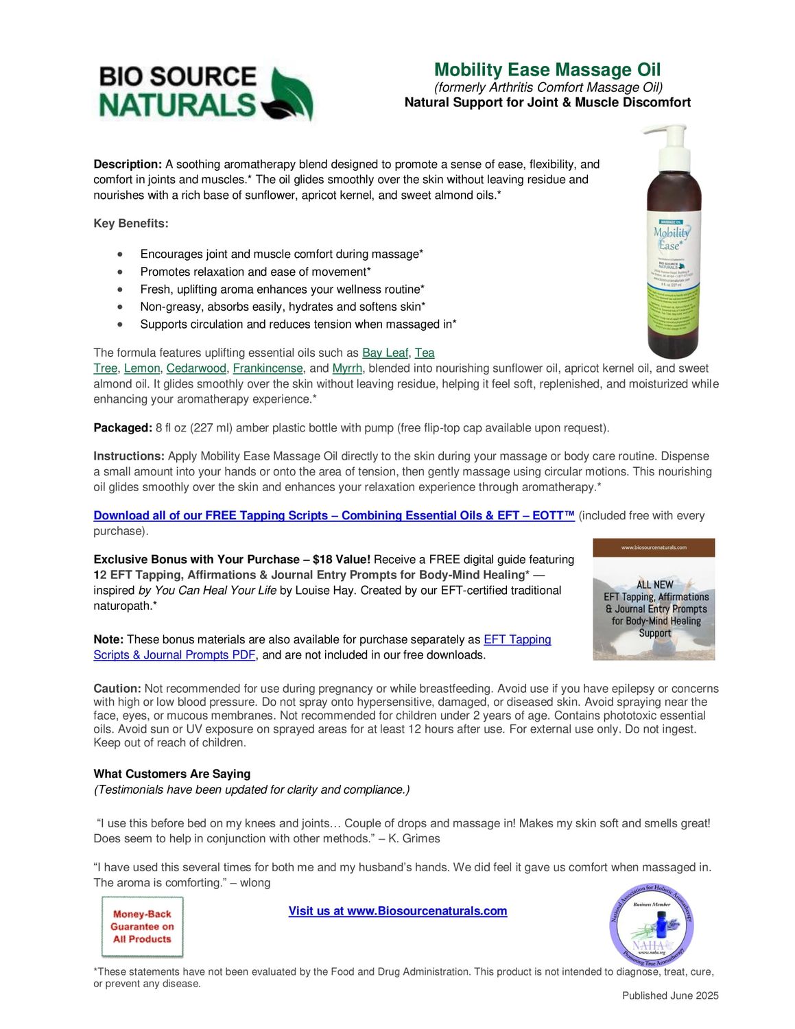 Mobility Ease Essential Oil Blend Product Bulletin – BioSource Naturals