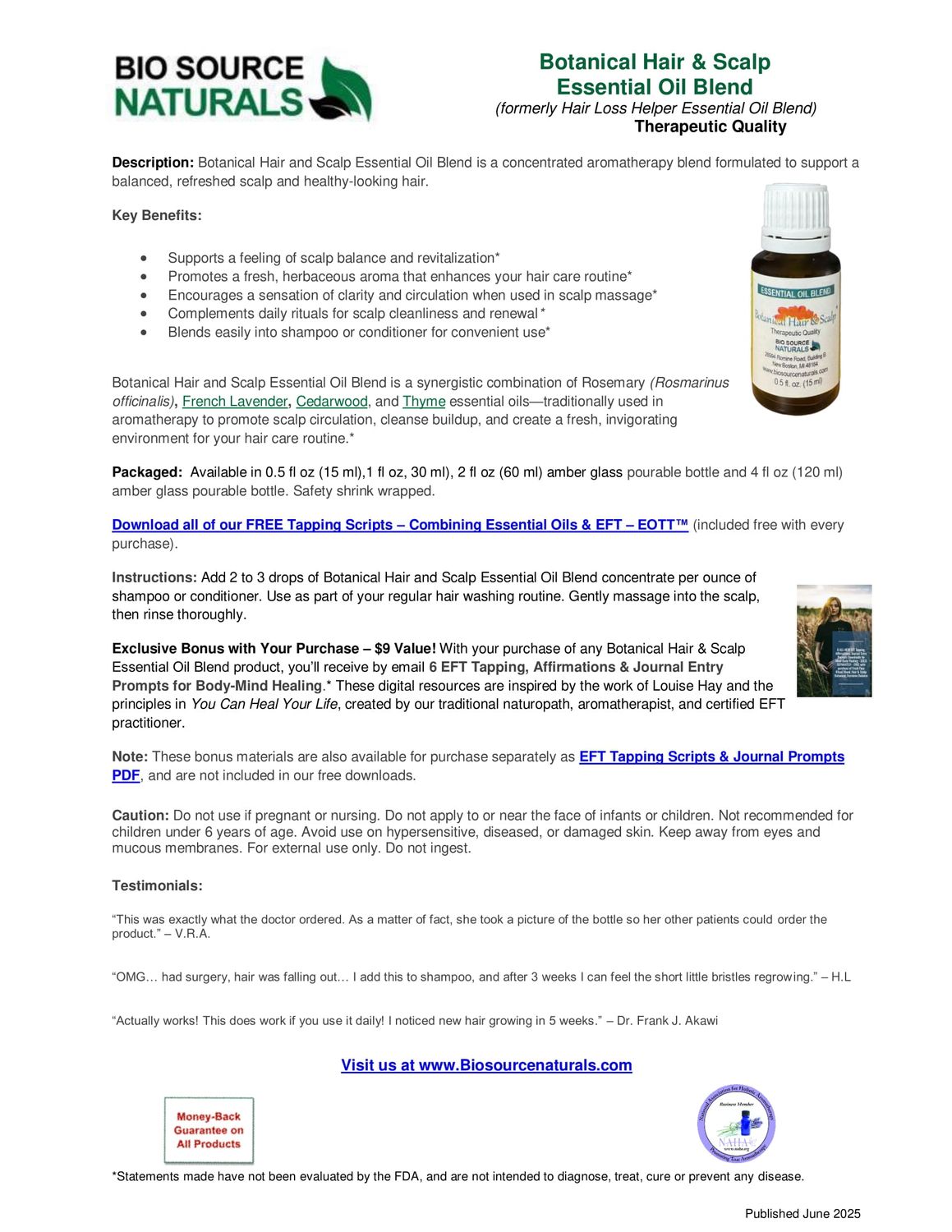 Botanical Hair and Scalp Essential Oil Blend Product Bulletin