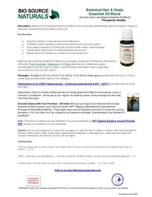 Botanical Hair and Scalp Essential Oil Blend Product Bulletin