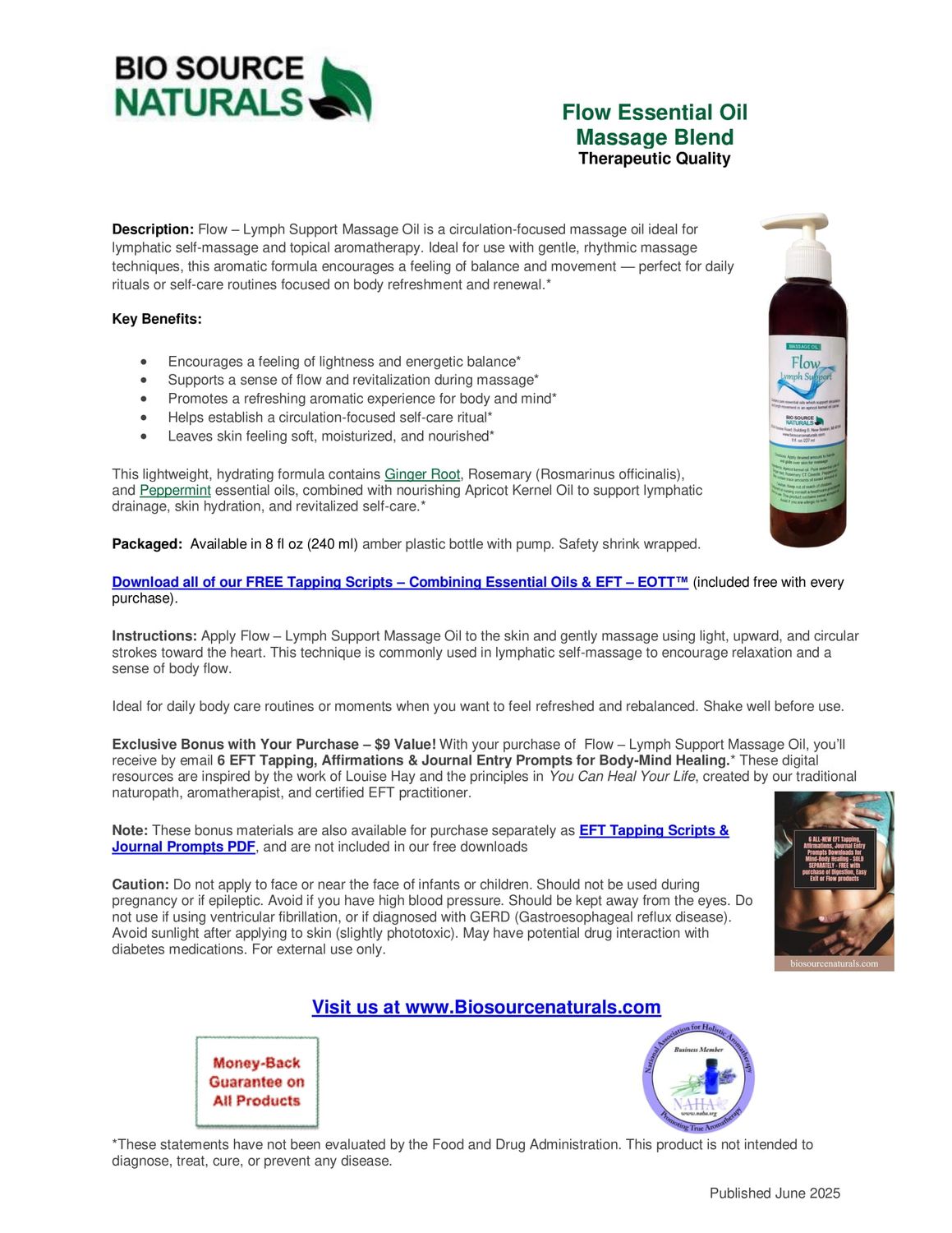 Flow – Lymph Support Massage Oil Product Bulletin – BioSource Naturals Usage, Ingredients &amp; Safety Info