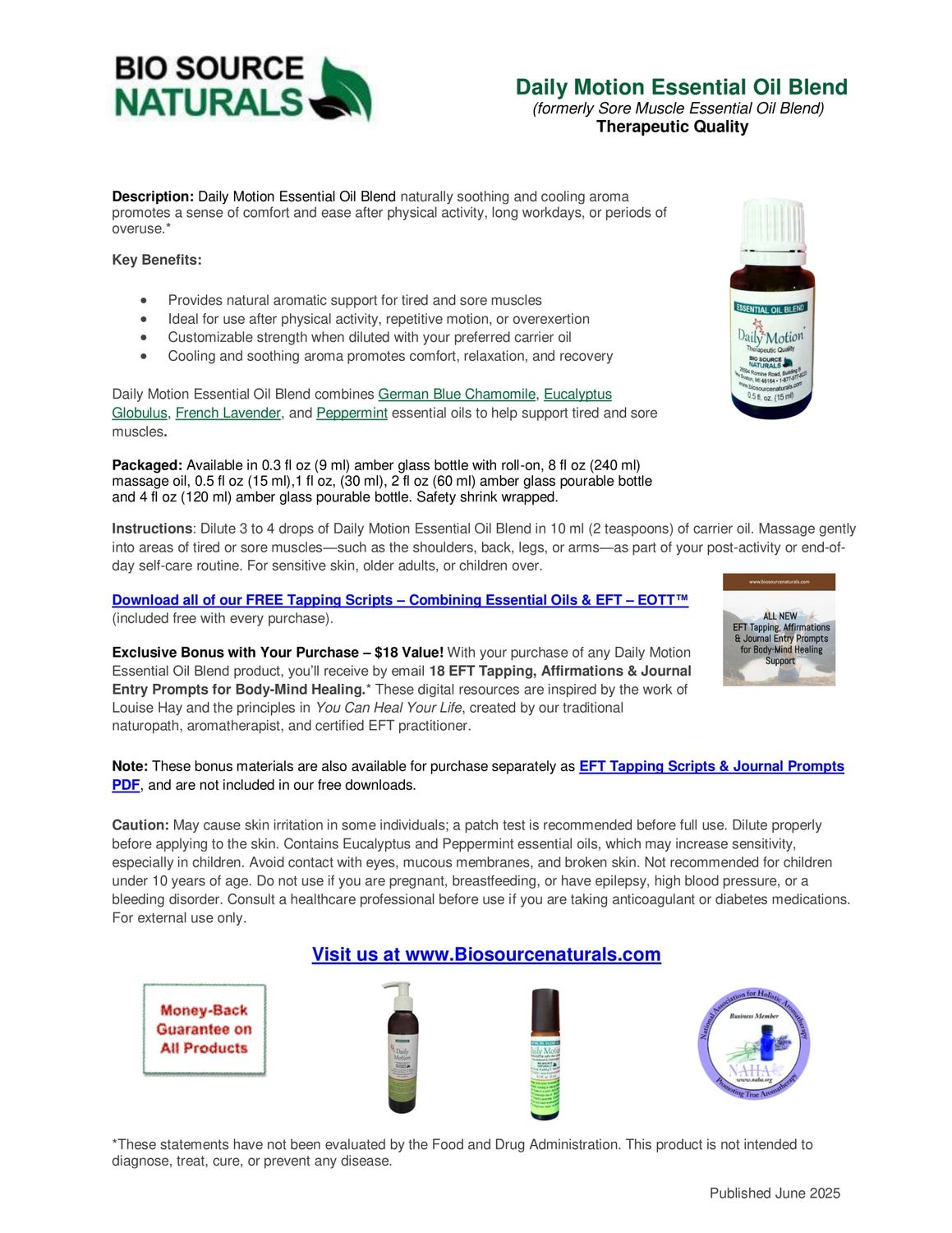 Daily Motion Essential Oil Blend Product Bulletin – BioSource Naturals Usage, Ingredients &amp; Safety Info