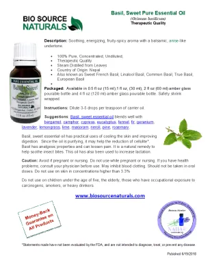 Basil (Sweet) Pure Essential Oil - Linalool CT - With Analysis Report &amp; Free Affirmation Digital Card