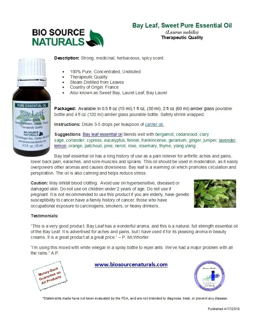 Bay Leaf  - Laurel Leaf Pure Essential Oil Product Bulletin