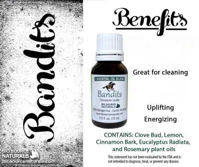 Bandits Essential Oil Blend (Thieves Type) Roll-On - 0.3 fl oz (9 ml) Amber Glass Roll-On Bottle with Stainless Steel Roller Ball and Cap