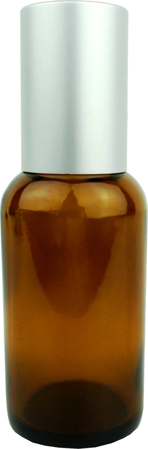 1 fl oz (30 ml) Amber Glass Roll-On Bottle with Silver Cap