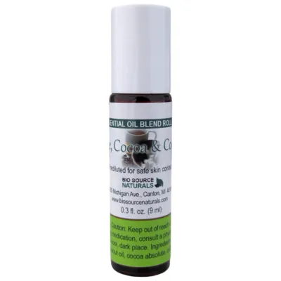 Coffee, Cocoa &amp; Coconut Essential Oil Blend Roll-On - 0.3 fl oz (9 ml) Amber Glass Roll-On Bottle with Stainless Steel Roller Ball and Cap