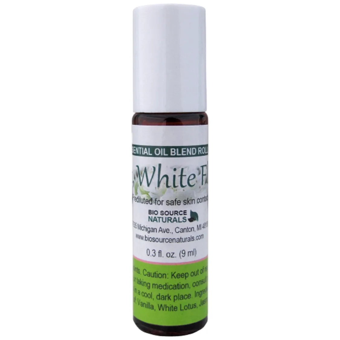 Soft, White Floral Essential Oil Blend Roll-On - 0.3 fl oz (9 ml) Amber Glass Roll-On Bottle with Stainless Steel Roller Ball and Cap