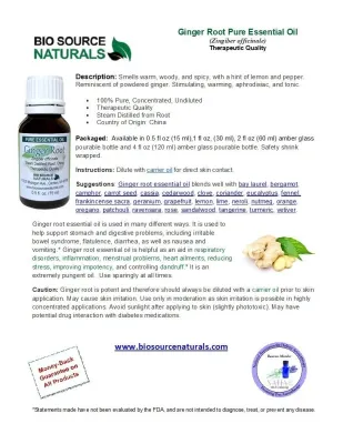 Ginger Root (Zingiber official) Pure Essential Oil - Aromatherapy - Therapeutic Quality 0.3 fl oz (9 ml) Roll On