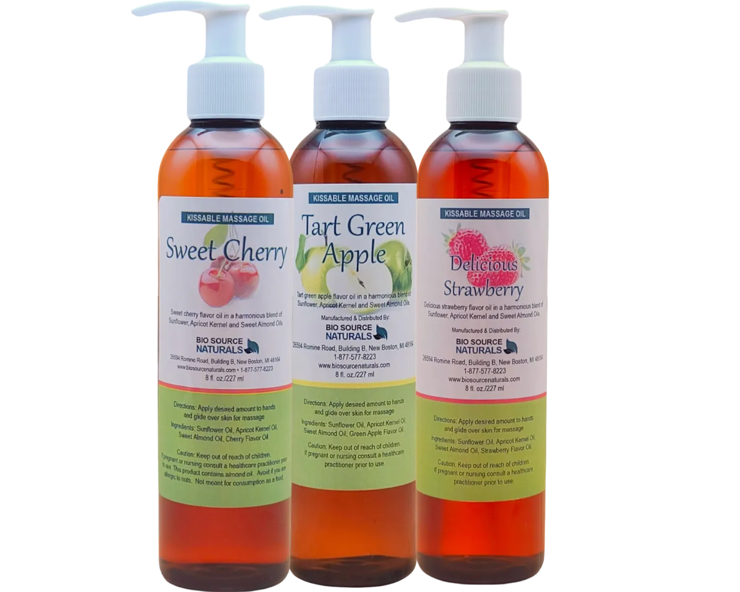 Fruity Kissable Massage Oil Collection 8 fl oz (227 ml)  3 Pack