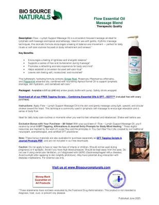 FLOW Lymph Support Essential Oil Blend Product Bulletin – Topical Support for Lymphatic Circulation