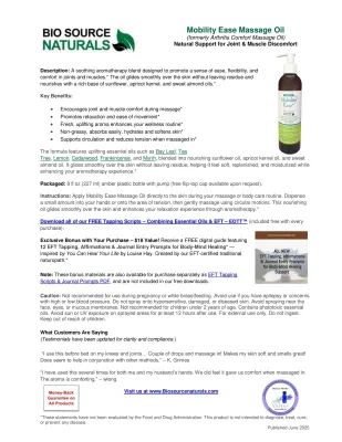 Mobility Ease Product Details – BioSource Naturals Essential Oil Blend for Muscle & Joint Discomfort