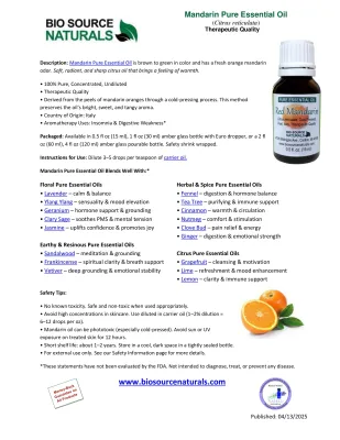 Mandarin Pure Essential Oil Product Bulletin
