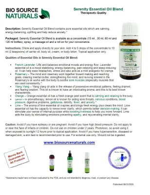 Serenity Essential Oil Blend Product Bulletin