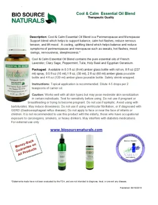 Cool &amp; Calm Essential Oil Blend Product Bulletin