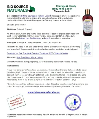 Courage & Clarity Body-Mind Lotion Product Bulletin