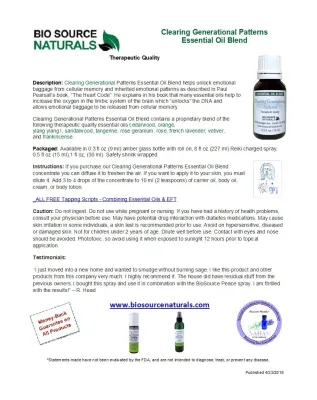 Clearing Generational Patterns Essential Oil Blend Product Bulletin