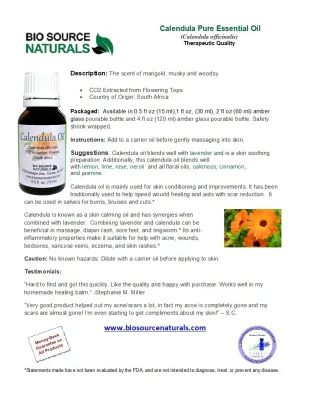 Calendula Oil Product Bulletin