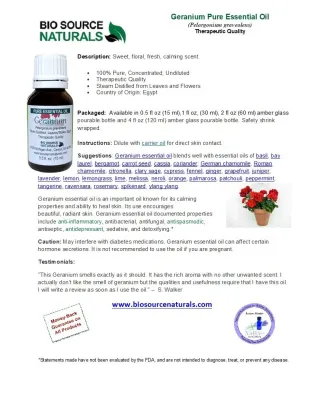 Geranium Pure Essential Oil Product Bulletin