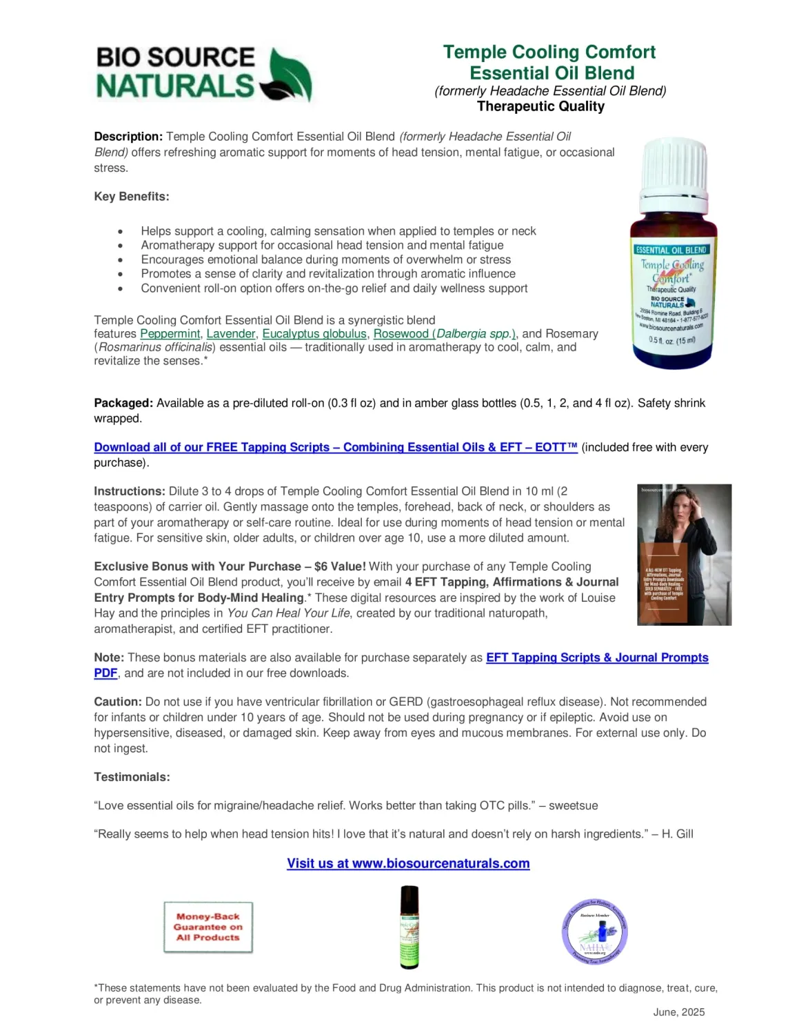 Temple Cooling Comfort Essential Oil Blend Product Bulletin