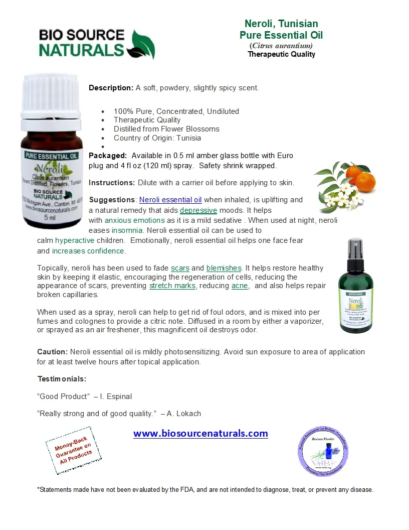 Neroli  Pure Essential Oil - Tunisian -  Product Bulletin