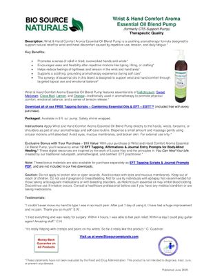 Wrist and Hand Comfort Aroma Oil Blend Product Bulletin – Ingredients, Usage &amp; Safety Information
