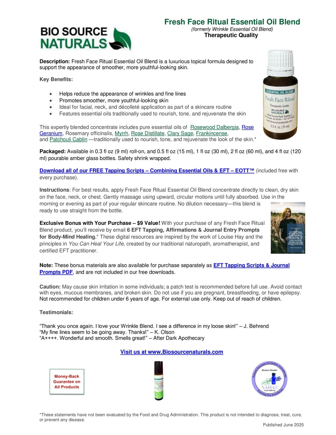 Fresh Face Ritual Essential Oil Blend Product Bulletin – Benefits, Ingredients &amp; Directions for Use