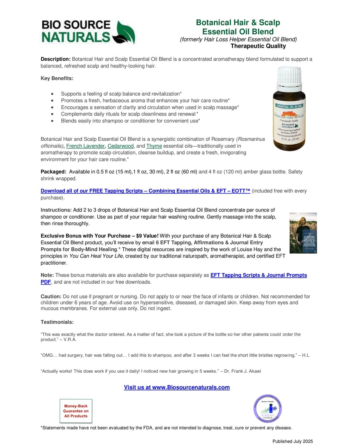 Botanical Hair &amp; Scalp Essential Oil Blend Product Bulletin – BioSource Naturals