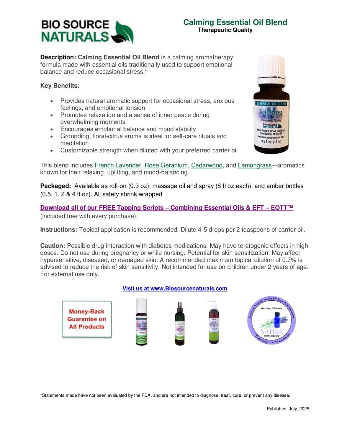Calming Essential Oil Blend Product Information – Key Ingredients &amp; Emotional Wellness Benefits