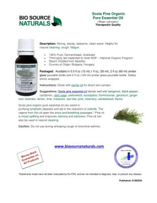 Pine, Scots Pure Essential Oil (Organic), Bulgaria, Hungary - with Analysis Report